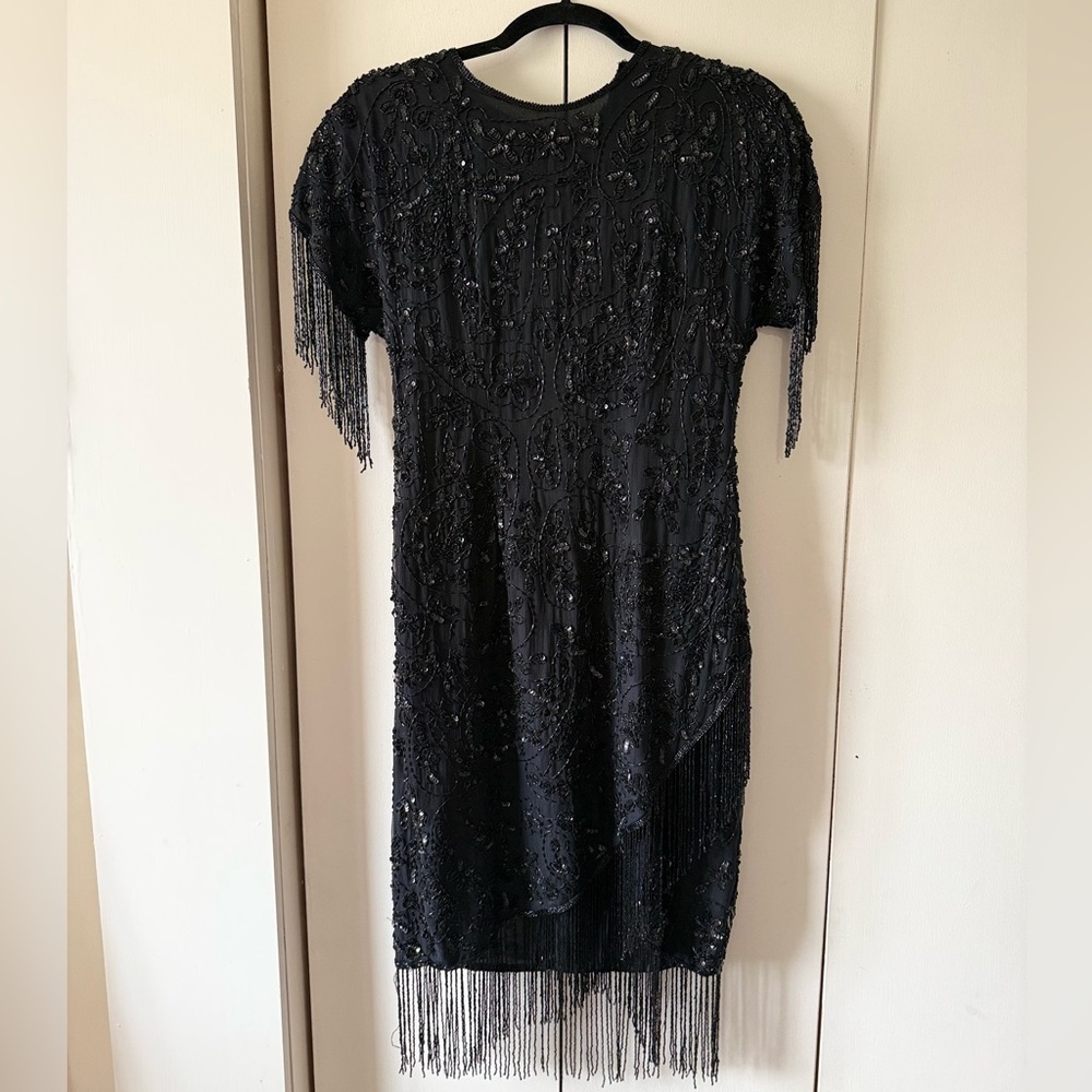 Gorgeous Vintage 70s Stenay Elegant Mini Dress w Beaded Embellishments 100% Silk